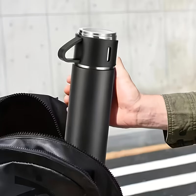 Triple-Cap Stainless Thermos