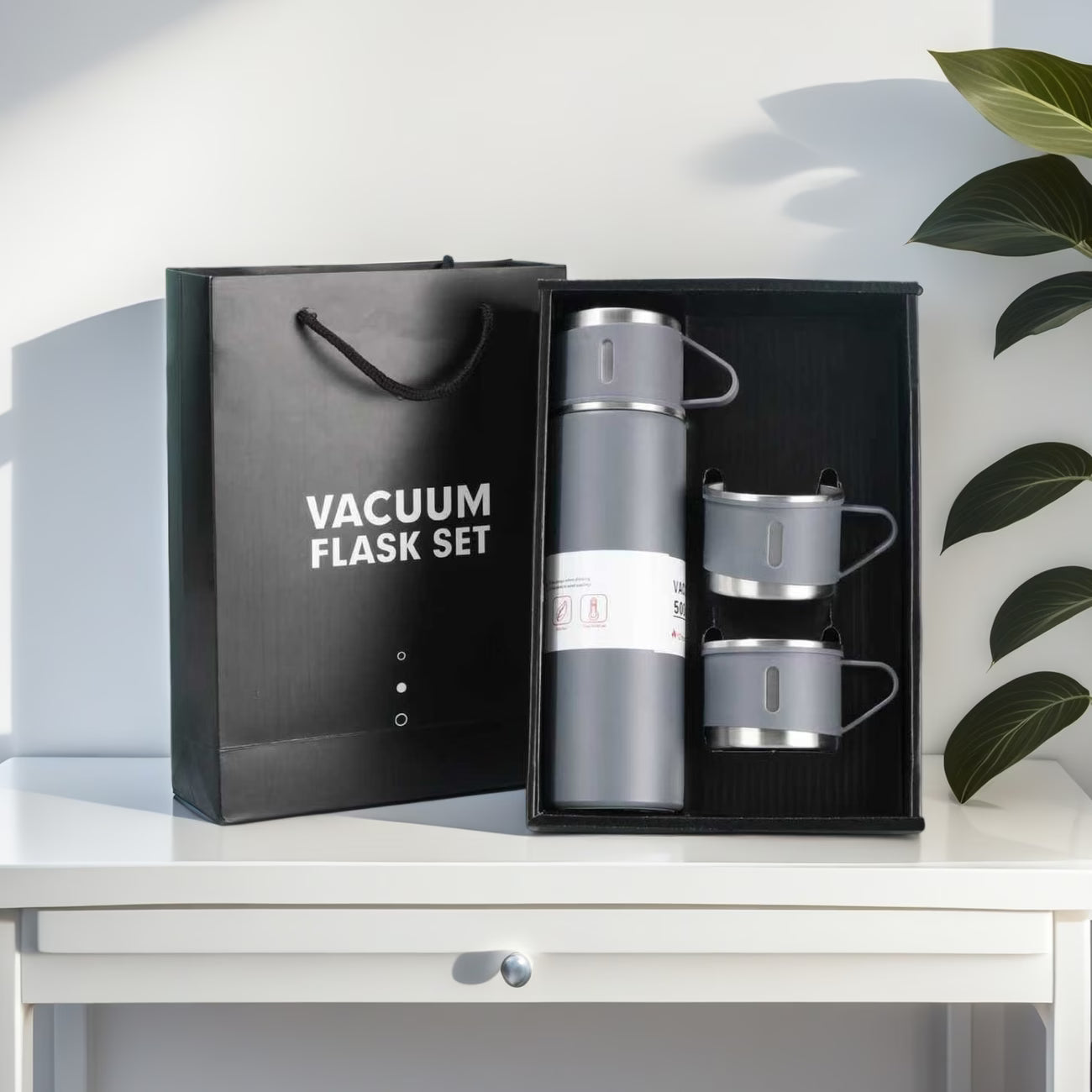 Triple-Cap Stainless Thermos