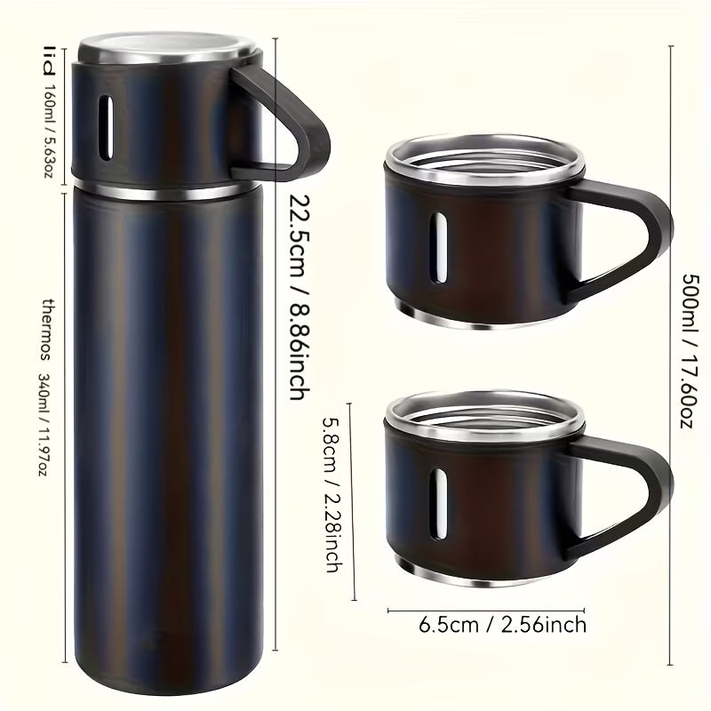 Triple-Cap Stainless Thermos