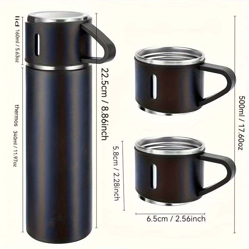 Triple-Cap Stainless Thermos