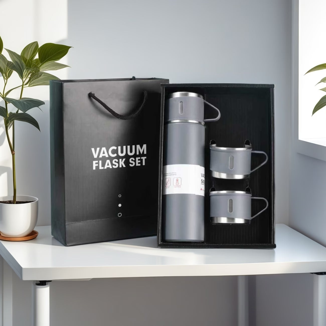 Triple-Cap Stainless Thermos