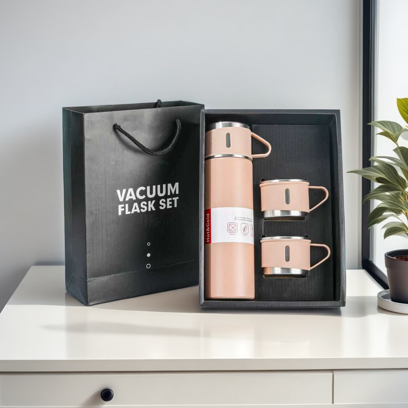 Triple-Cap Stainless Thermos