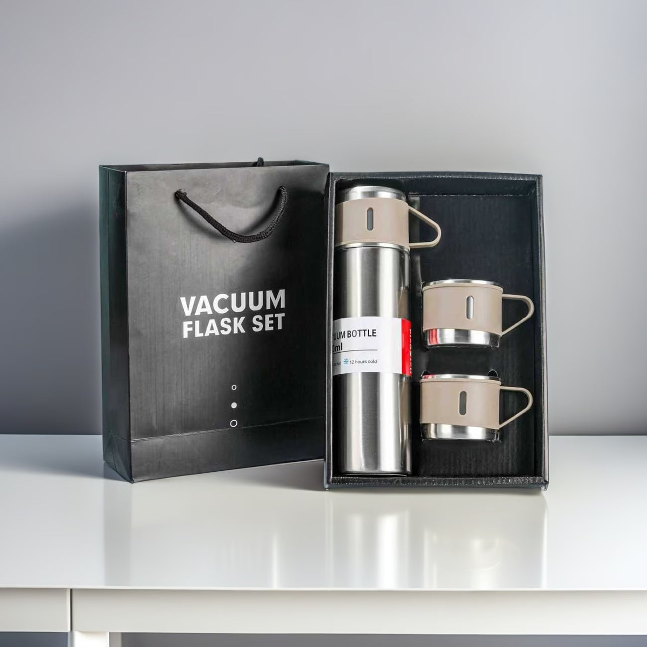 Triple-Cap Stainless Thermos