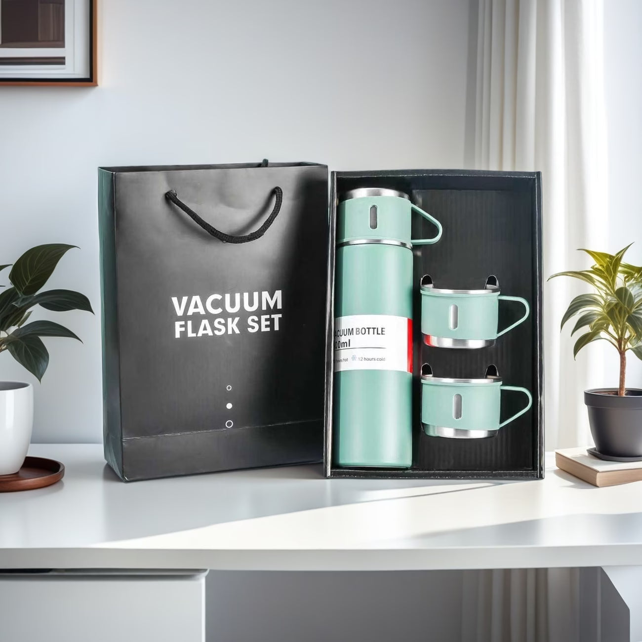 Triple-Cap Stainless Thermos