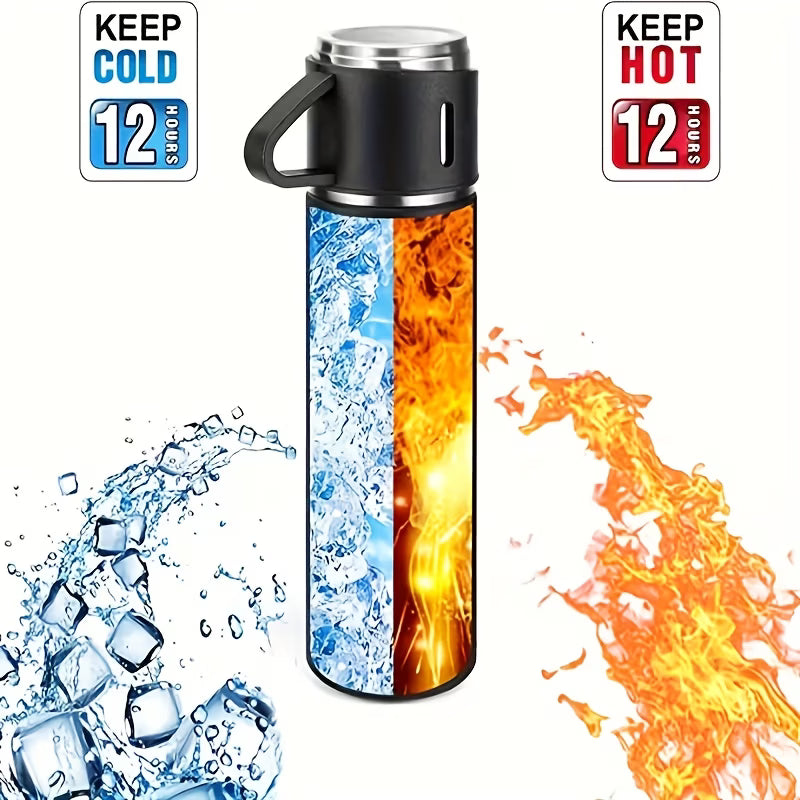 Triple-Cap Stainless Thermos
