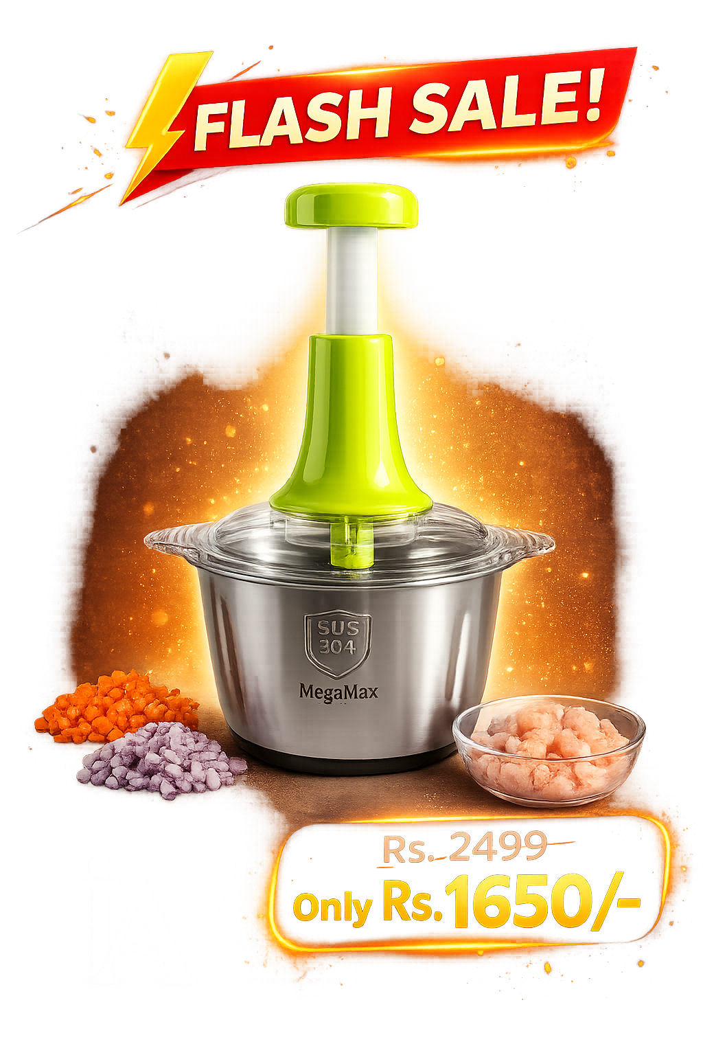 2L Heavy-Duty Stainless Steel Hand Push Chopper
